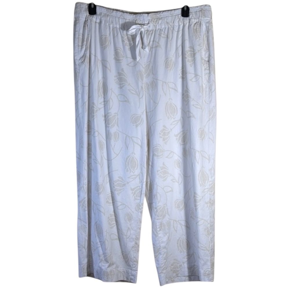 Lane Bryant Pants White w/ Tan Floral Wide‎ Leg Linen Blend in Size 24  NWT